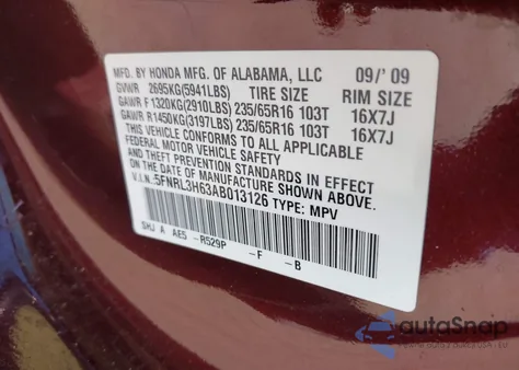 2010 Honda Odyssey Ex-L z USA, uszkodzony, nr VIN 5FNRL3H63AB013126